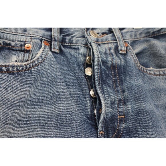 Topshop Blue Distressed High-Rise Mom Jeans W26 L30 Button Fly Denim Pants - Picture 5 of 14
